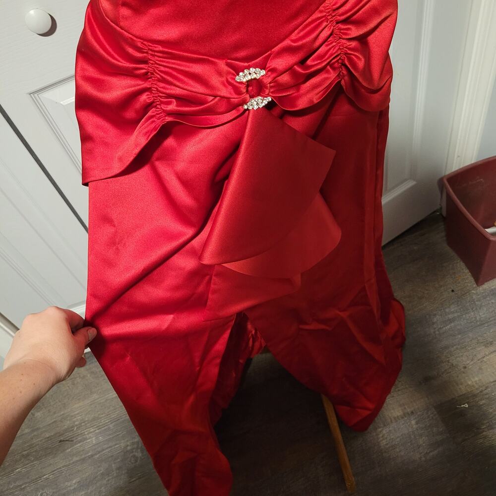 Y2K Red Satin Gown Spaghetti Straps Ruched Cutout Slit Train Size 2-4 Handmade - Picture 7 of 14